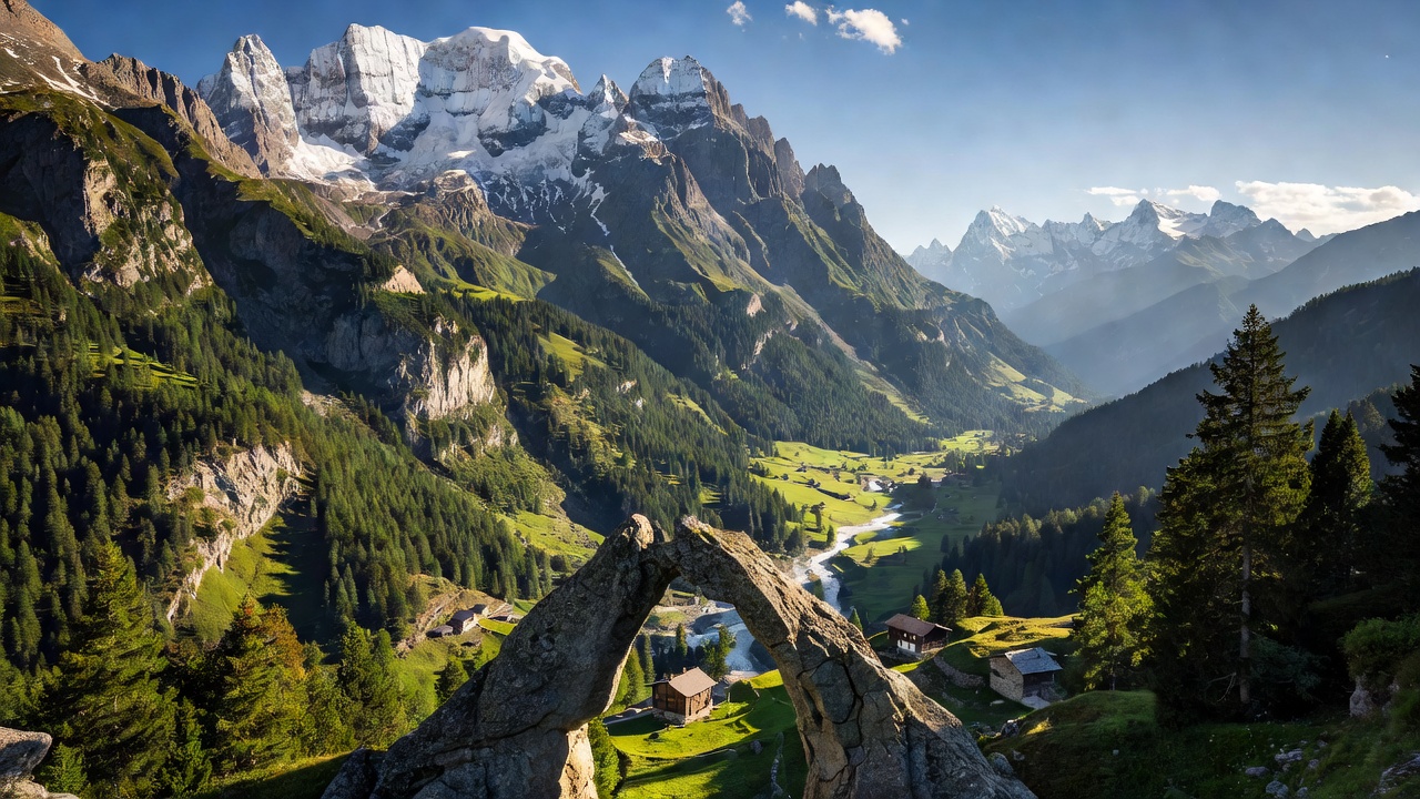Majestic Alpine mountain landscape framing the Ticino region in Switzerland